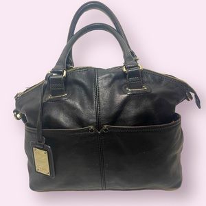 Black leather handbag